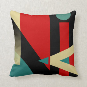 Coussin Motif géométrique de Jazzy  noir turquoise beige