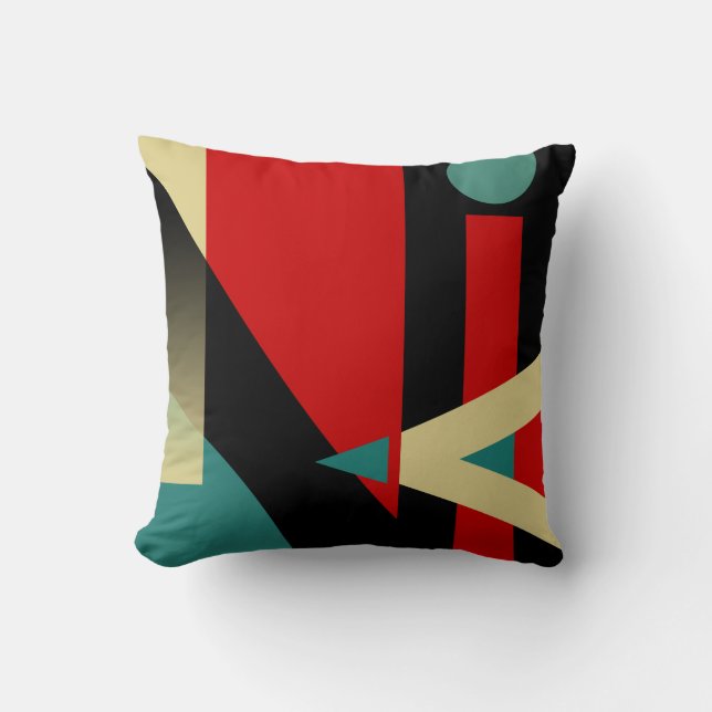 Coussin Motif géométrique de Jazzy| noir turquoise beige r (Recto)