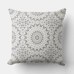 Coussin Motif géométrique de mandala noir et blanc