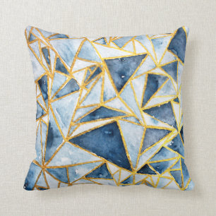 Coussin Motif géométrique de marine et d'or