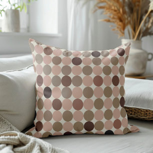Coussin Motif géométrique de pois brun et rose