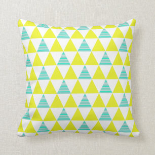 Coussin Motif géométrique de triangles en Aqua blanc jau