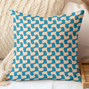 Coussin Motif géométrique décoratif bleu rétro et pêche