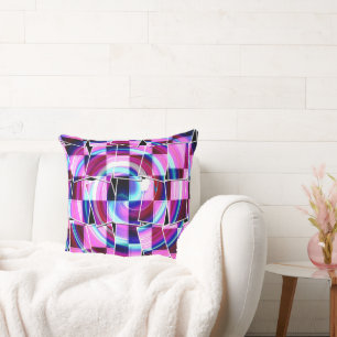 Coussin Motif géométrique des Carrés Abstraits rose pourpr