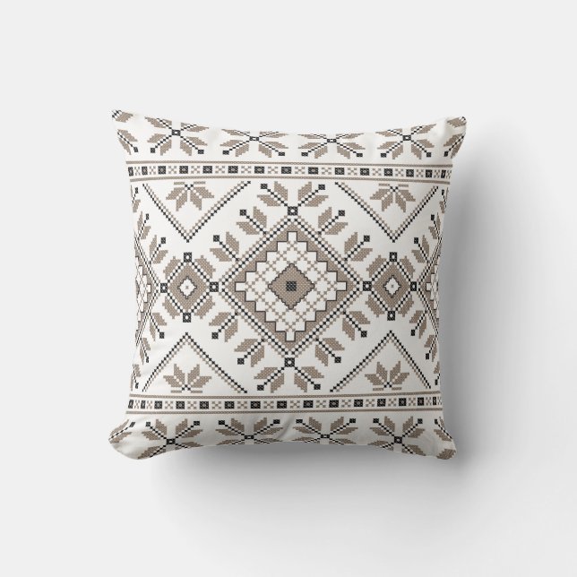 Coussin Motif géométrique ethnique tribal aztèque beige de (Recto)