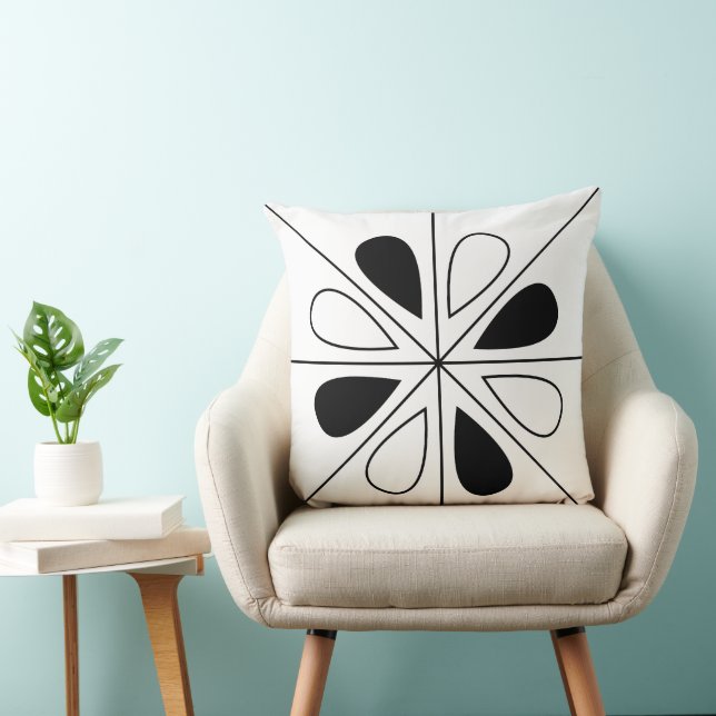 Coussin Motif géométrique Floral noir et blanc (Chaise)