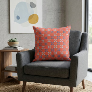 Coussin Motif géométrique floral vibrant corail et bleu