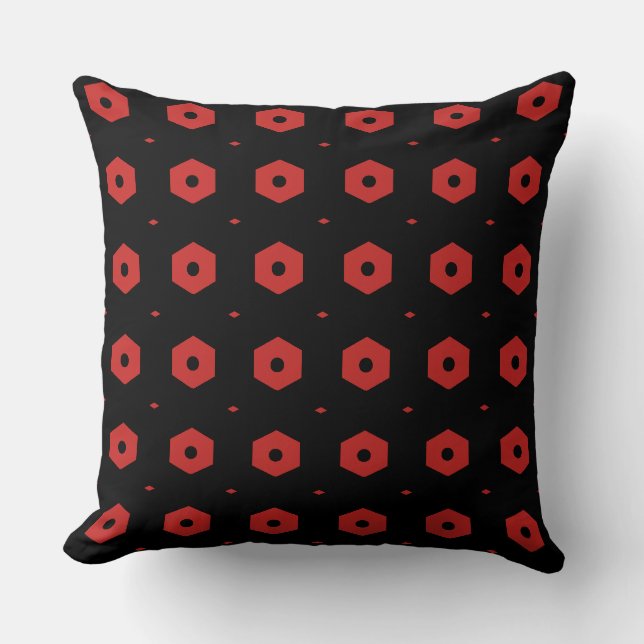 Coussin Motif géométrique Hexagon noir et rouge (Recto)