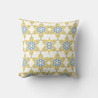 Coussin Motif Géométrique Jaune, Blanc Et Bleu.