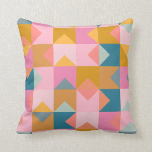Coussin Motif géométrique mignon en rose Turquoise et ja