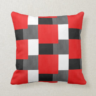 Coussin Motif géométrique noir et blanc gris rouge de bl