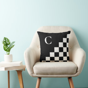 Coussin Motif géométrique noir monogramme