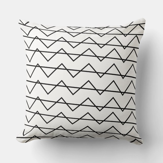 Coussin Motif géométrique rayé Chevron noir et blanc (Recto)