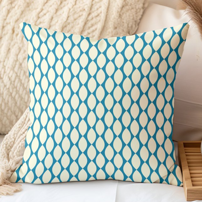 Coussin Motif géométrique rétro bleu, jaune clair (Créateur téléchargé)