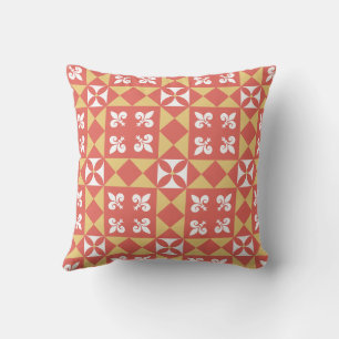 Coussin Motif géométrique rétro rose et jaune