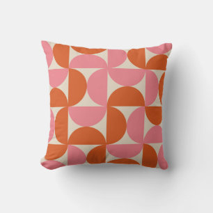 Coussin Motif géométrique rose orange du milieu du siècle 