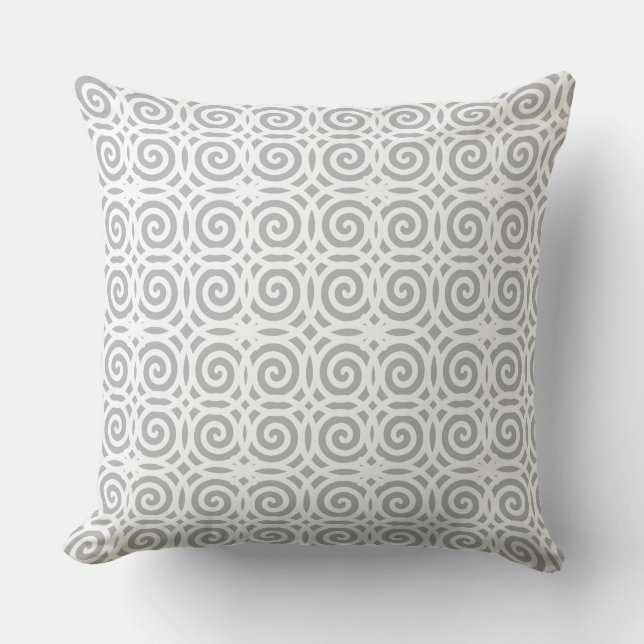 Coussin Motif géométrique spirale Abstrait en gris et blan (Recto)