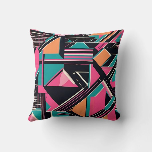 Coussin motif géométrique turquoise et moutarde vibrant (Verso)