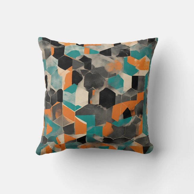 Coussin motif géométrique turquoise et moutarde vibrant (Verso)