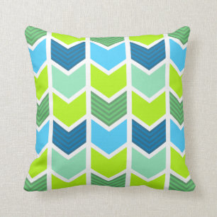 Coussin Motif géométrique vert et bleu moderne de Chevro