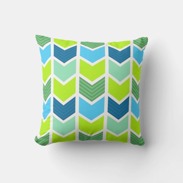 Coussin Motif géométrique vert et bleu moderne de Chevron (Recto)