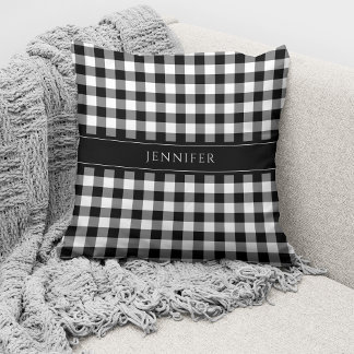 Coussin Motif Gingham Noir & Blanc Rustique Nom