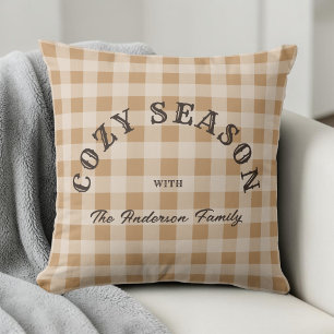 Coussin Motif Gingham Occidental Rustique Écriture Marron
