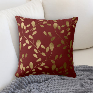 Coussin Motif Gold Leaf moderne sur Maroon Red