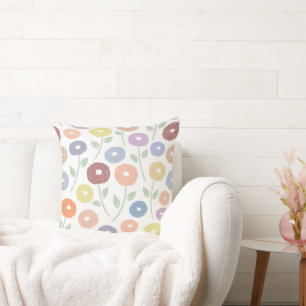 Coussin Motif grandes fleurs floues Pastels sur fond blanc