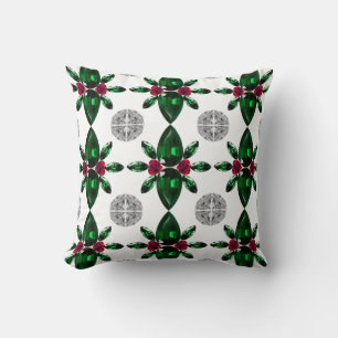 Coussin Motif Green & Red Gemstone