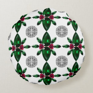 Coussin Motif Green & Red Gemstone