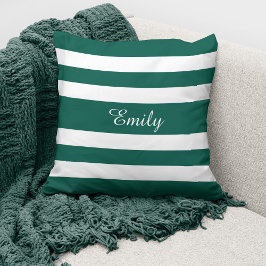 Coussin Motif Green & White Stripes Nom Monogramme
