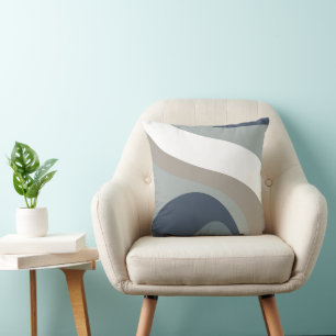 Coussin Motif Groovy Rétro Années 70 Bleu, Gris