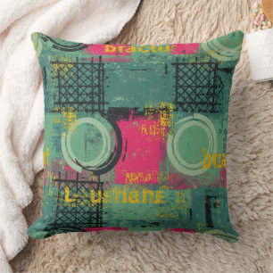 Coussin Motif Grunge Abstrait avec Formes Géométriques