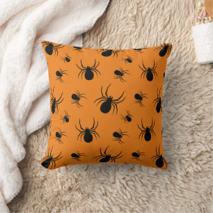 Coussin Motif Halloween araignées Noir et Orange