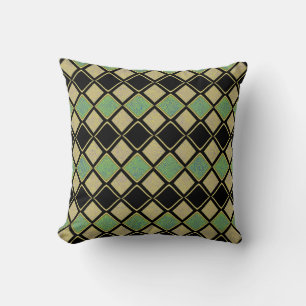Coussin Motif Harlequin en Or, Vert et Noir