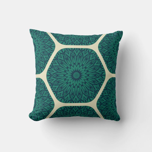 Coussin Motif Hexagon Mandala géométrique - Deep Green & B (Recto)