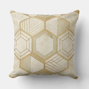 Coussin Motif Hexagone Or Luxueux - Texture Marbre 2