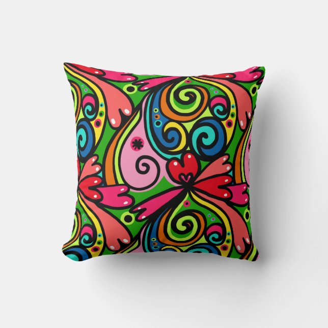 Coussin Motif hippie coloré des années 60 (Recto)
