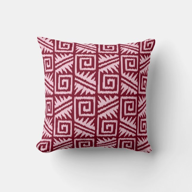 Coussin Motif Ikat Aztec - Bourgogne et rose (Recto)