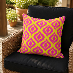 Coussin Motif Ikat Bohème Rose Chaude Jaune Clair Hanches
