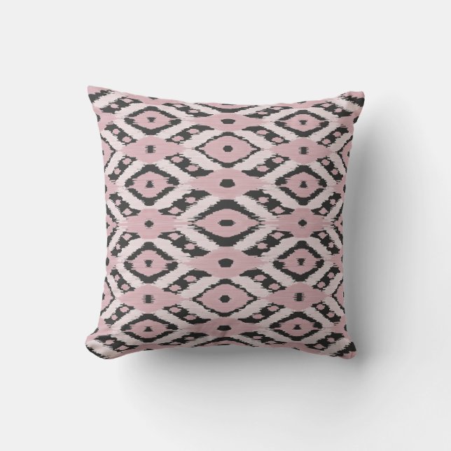 Coussin Motif Ikat noir rose vierge de Bohême moderne (Recto)