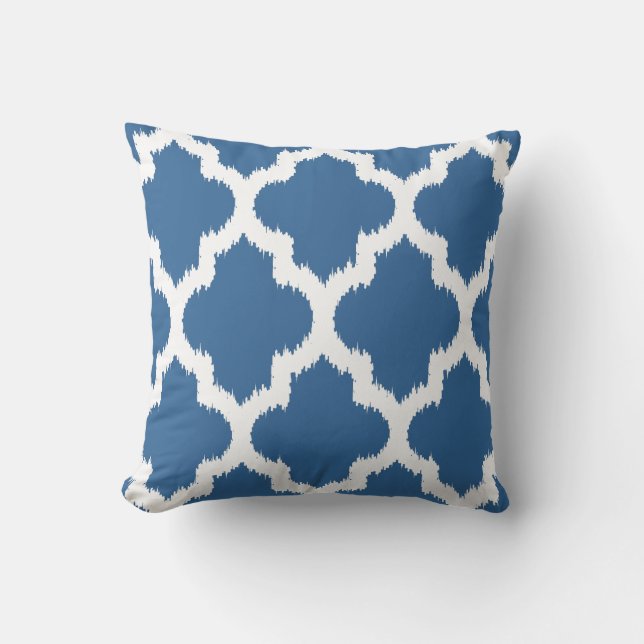 Coussin Motif Ikat Quatrefoil bleu et blanc réversible (Recto)