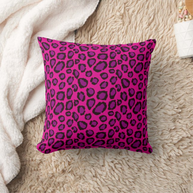 Coussin Motif Imprimé Léopard Rose Clair et Violet (Couverture)