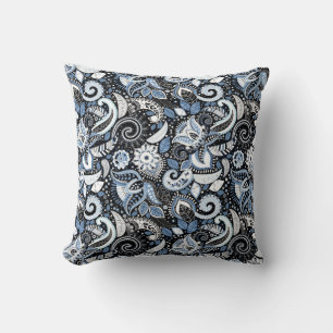 Coussin Motif imprimé paisley blanc et bleu
