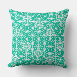 Coussin Motif japonais Asanoha - bleu paon