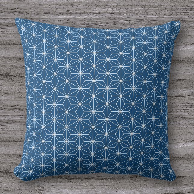 Coussin Motif japonais géométrique bleu moderne (Créateur téléchargé)
