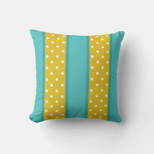 Coussin Motif jaune bleu de rayures de point de polka de