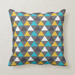 Coussin Motif jaune bleu gris de triangles géométriques