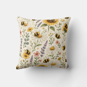 Coussin Motif joli bourdon et fleur sauvage